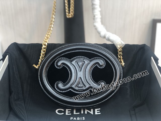Celine專櫃2023新款女包 101852 賽琳月餅金色鏈條黑色絲絨肩背包 sldj2243
